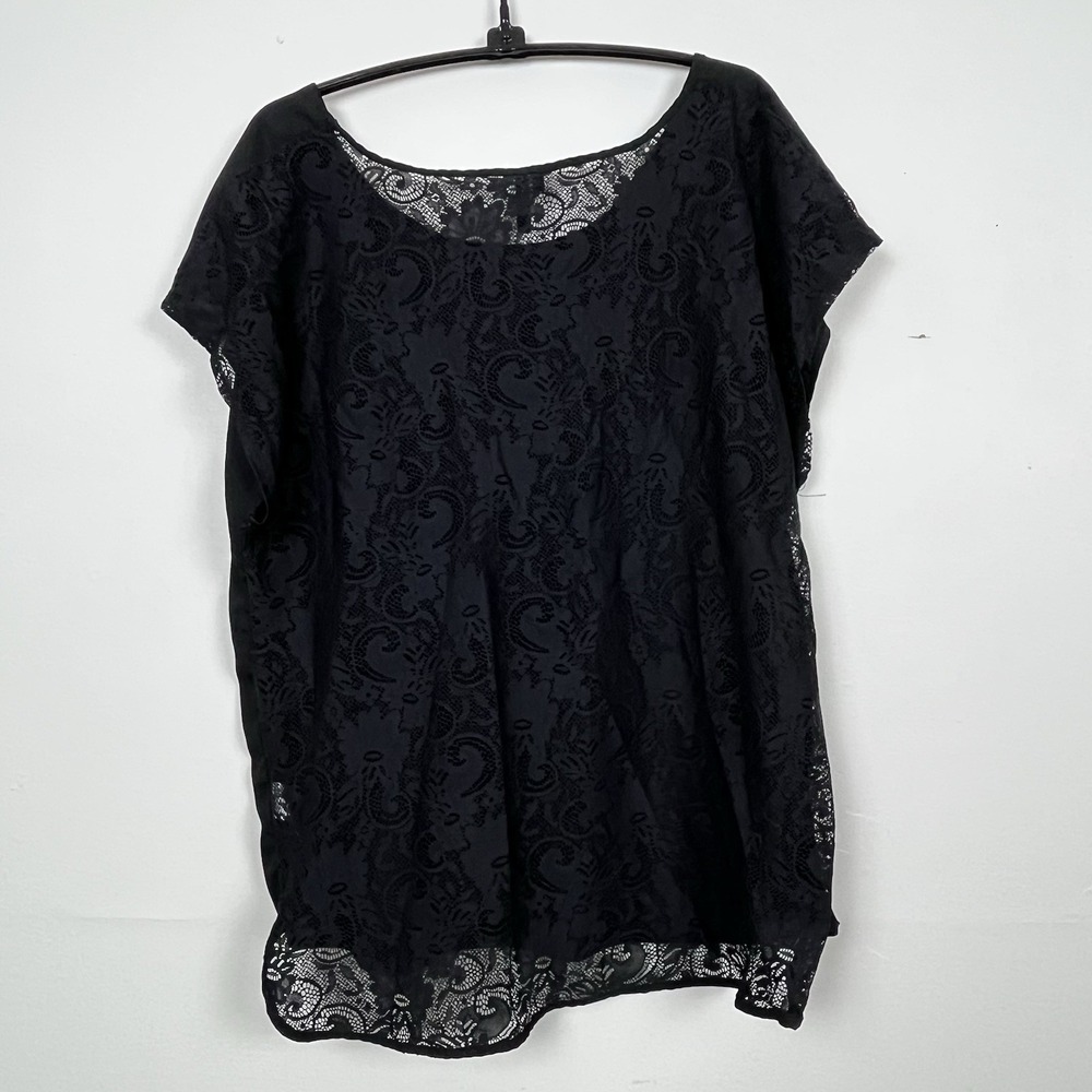 Maurices Women's Black Blouse Lace Back Shortโ Sleeve Sz Large